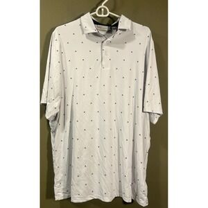 KJUS Sotto Polo Golf Shirt White Ski All Over Print UPF Mens Sz 2XL Performance